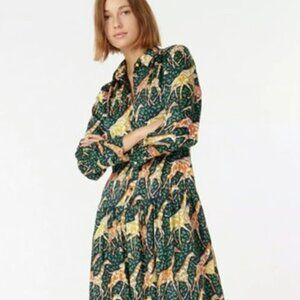 J. Crew Giraffe Novelty Print Long Sleeve Ruffle Dress, XXL, Excellent Condition
